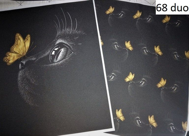 Double Panneau Chat noir et papillon doré en polyester imperméable - 40x50cm