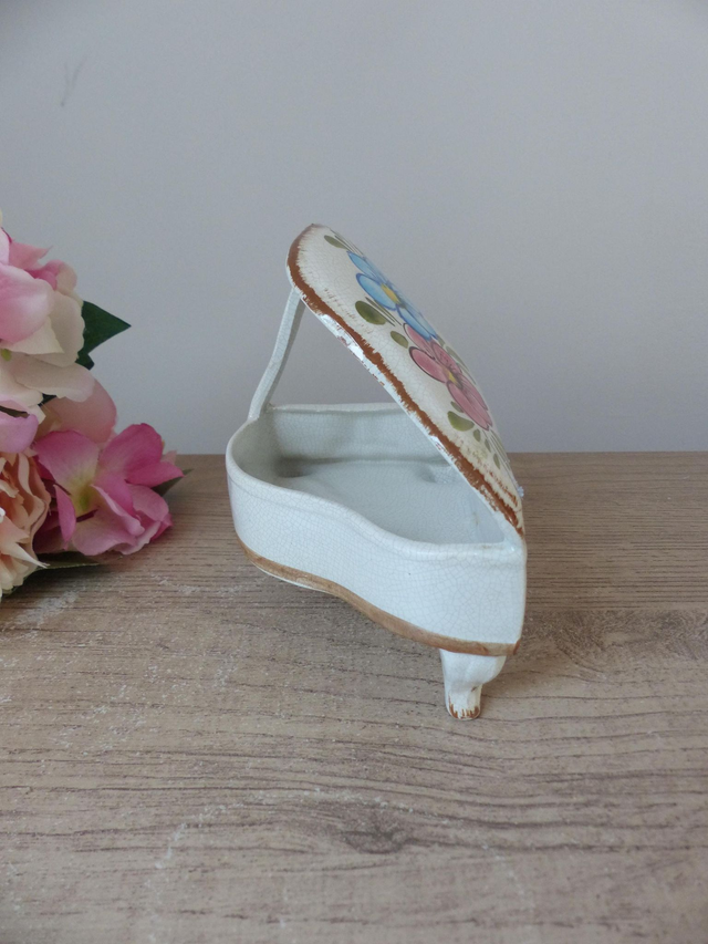 Piano en Céramique – Vide-Poche ou Boîte à Bijoux – Motifs Floraux Peints à la Main – Bassano Italie –Décoration Élégante et Artisanale