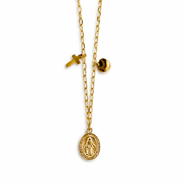 Cadena acero dorado virgen milagrosa 