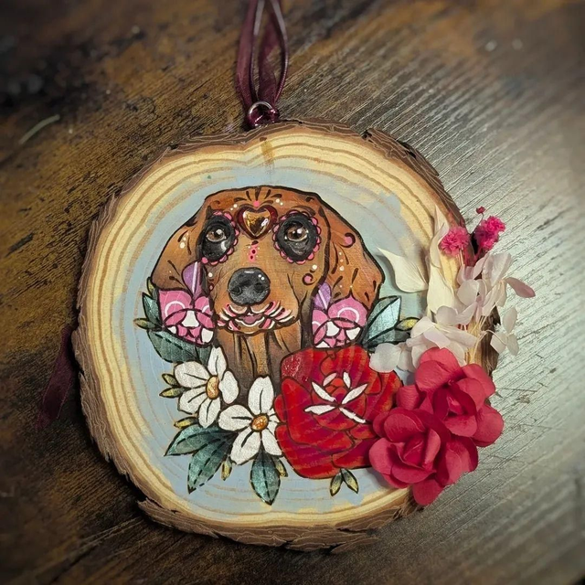 Medium Sugar Skull Log Portraits Dachshund