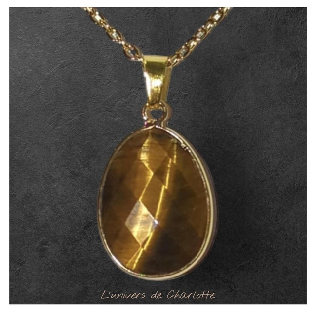 Pendentif &quot;Oeil de tigre&quot; sur chaîne PN-504