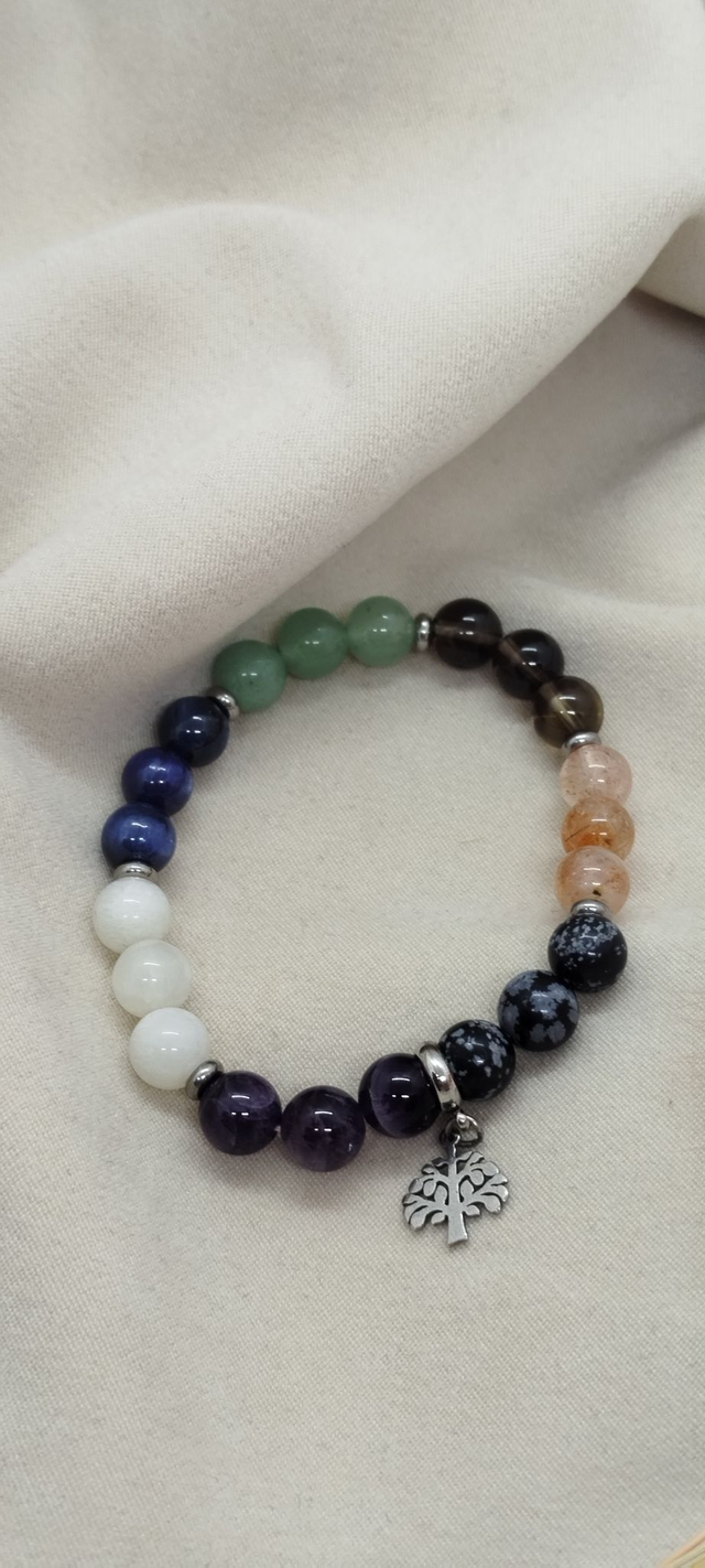 Bracelet 16 cm 7 chakras en pierres naturelles de 8 mm.