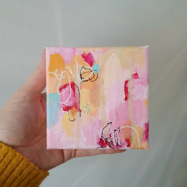 Origineel mini-schilderij ‘Strawberry Kisses Cupcake’