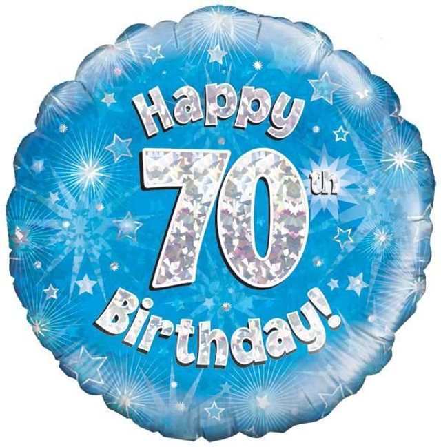 18" HAPPY 70TH BIRTHDAY BLUE HOLOGRAPHIC FOIL