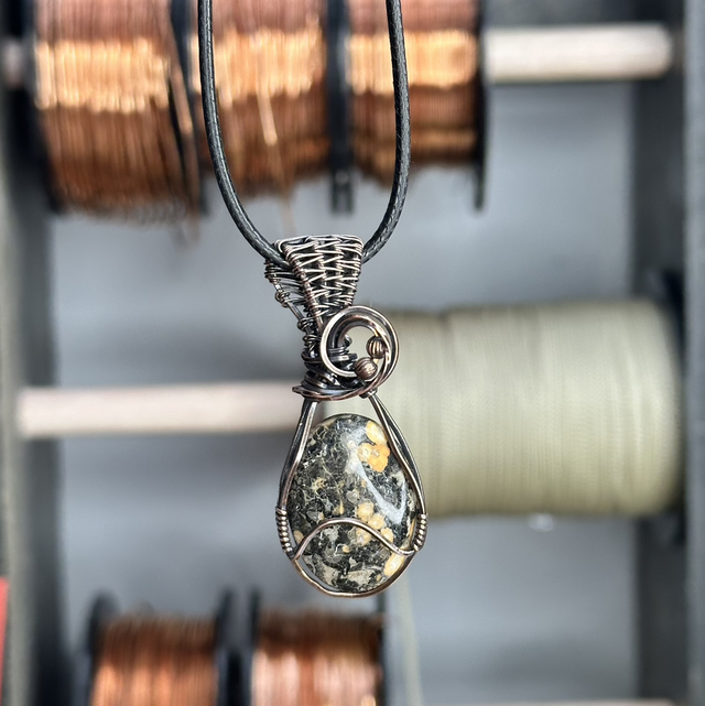 Leopard skin Jasper pure copper wire wrapped pendant 