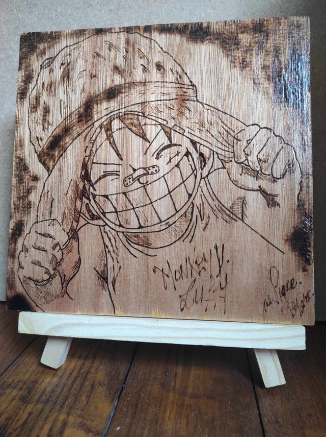 Cadre pyrogravure One Piece Luffy