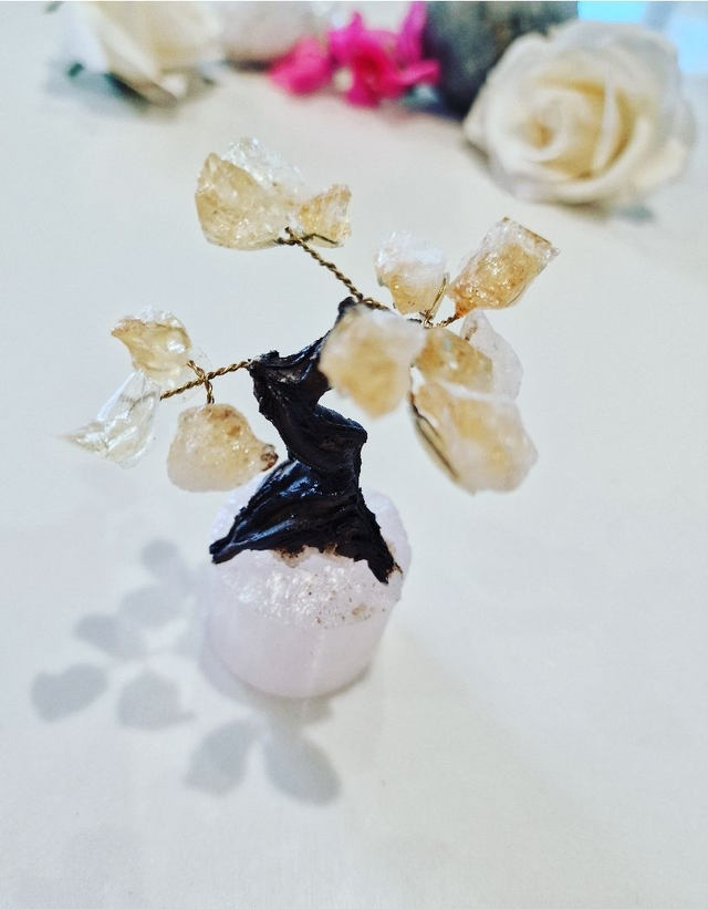 Citrine on Round Rose Quartz Base