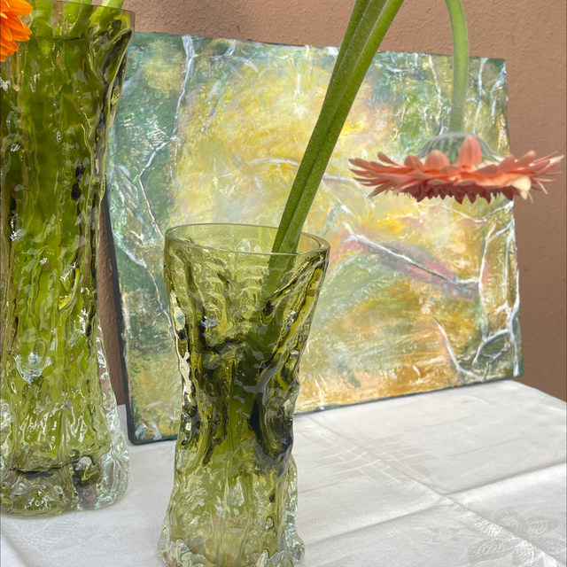 Vase Mid-Century grün Strukturglas