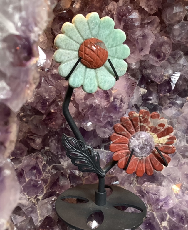 Bouquet 2 fleurs amazonite, jaspe rouge, améthyste