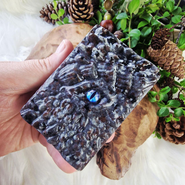 Yooperlite Dragon book crystal carving 