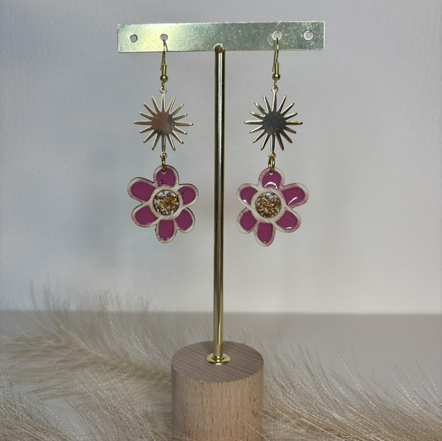 Boucles d’oreilles fleurs en bois rose