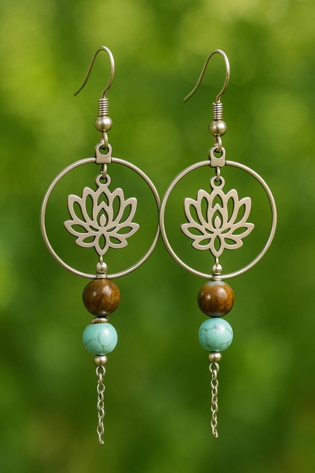 Boucles d'oreilles Œil de tigre/Howlite turquoise - Protection &amp; Harmonie