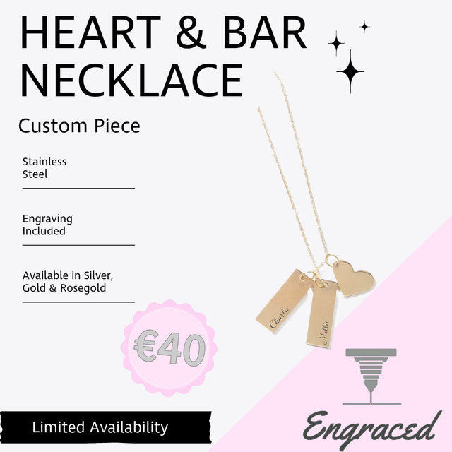 Heart &amp; Bar Necklace Gold