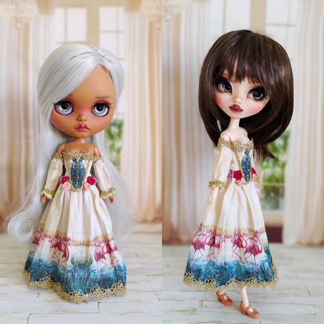 Summer flamingo dress for Blythe and Pullip