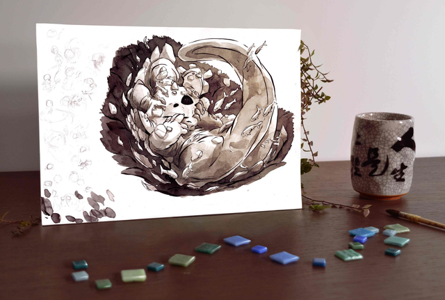 Carte postale A6 ou original - Salamandre - Naissance