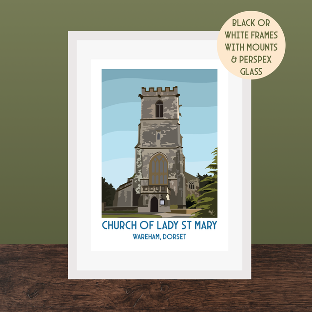 Church of Lady St Mary, Wareham, Travel Poster Print - Vintage Style Dorset Wall Art