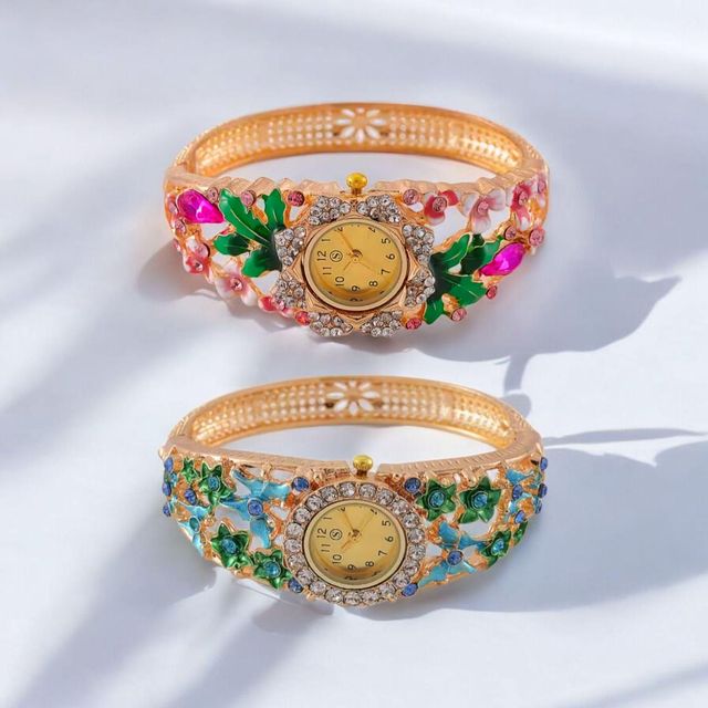 Beautiful Floral Design Austrian Crystals Watch.