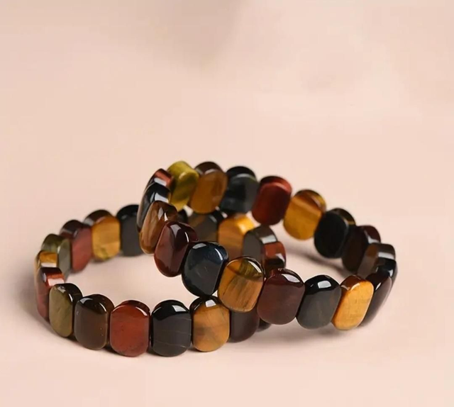 Bracelet Énergétique en Œil de Taureau, Œil de Tigre et Œil de Faucon