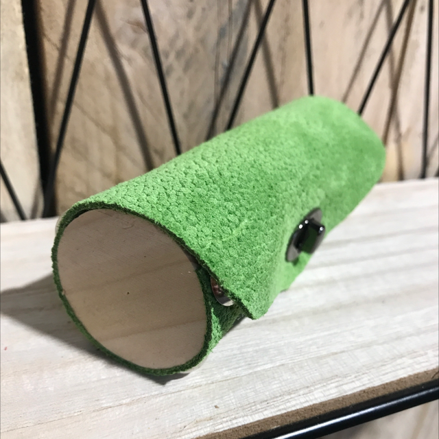 Porte Monnaie Bois et Cuir Vert Pomme effet Galuchat