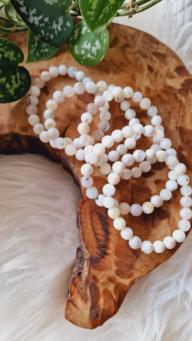 White Moonstone 8mm Beaded Bracelet 
