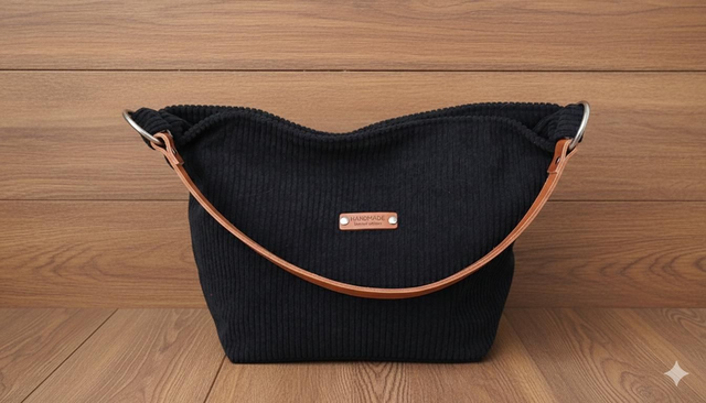 Sac à main porté épaule velours noir anse marron