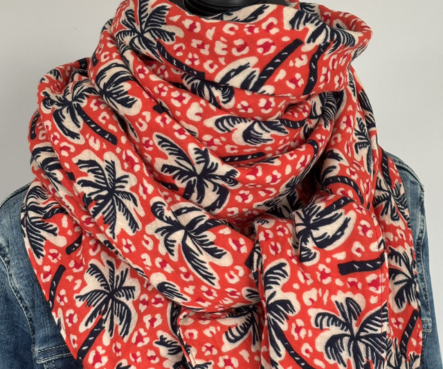 Foulard triangle — Léopard mandarine &amp; Palmiers