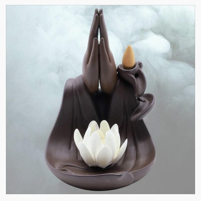 "Main et lotus" - Porte-encens Backflow 18 cm