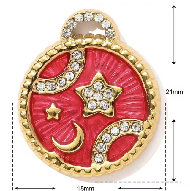 Charm stella luna con zirconi base rosso 