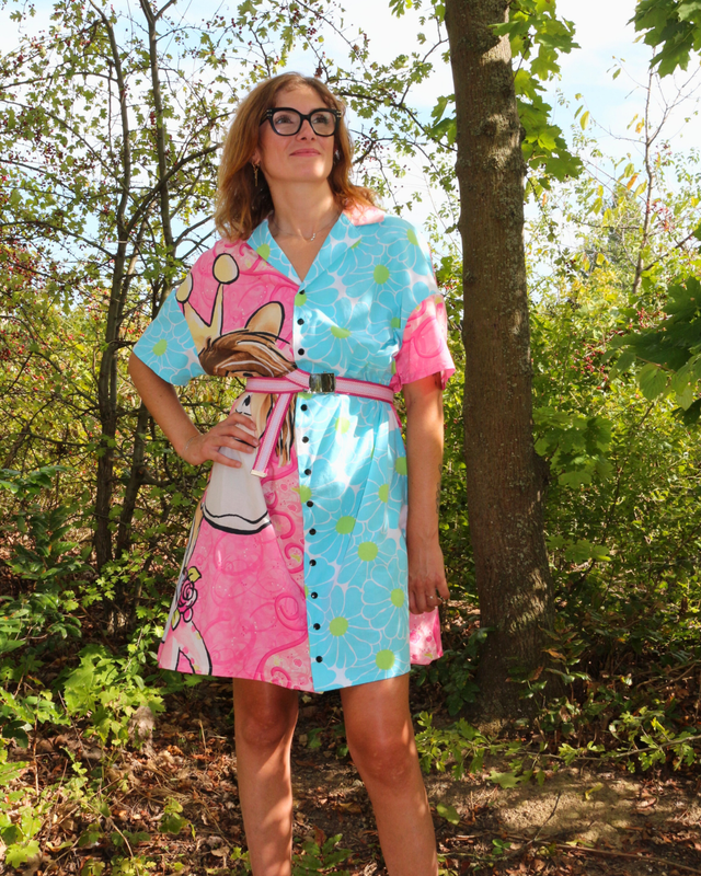 🐭🌸 Robe-chemise Diddl & fleurs – Pièce unique 🌸🐭 Taille 36 Oversize