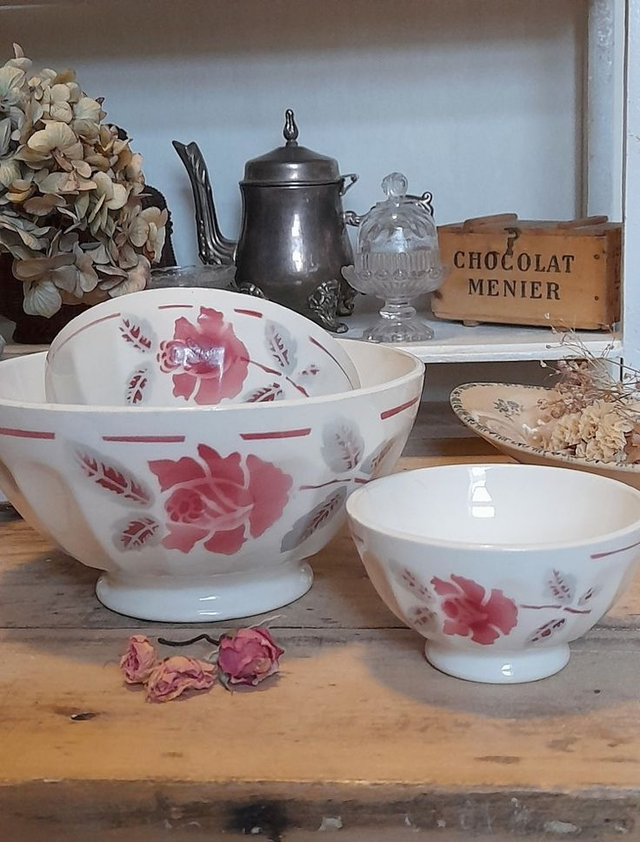 lot de 3 bols anciens aux roses