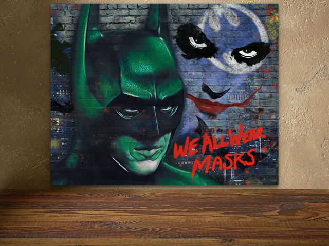 Graffiti Art Picture 'We all wear masks', inspired Batman and The Joker.