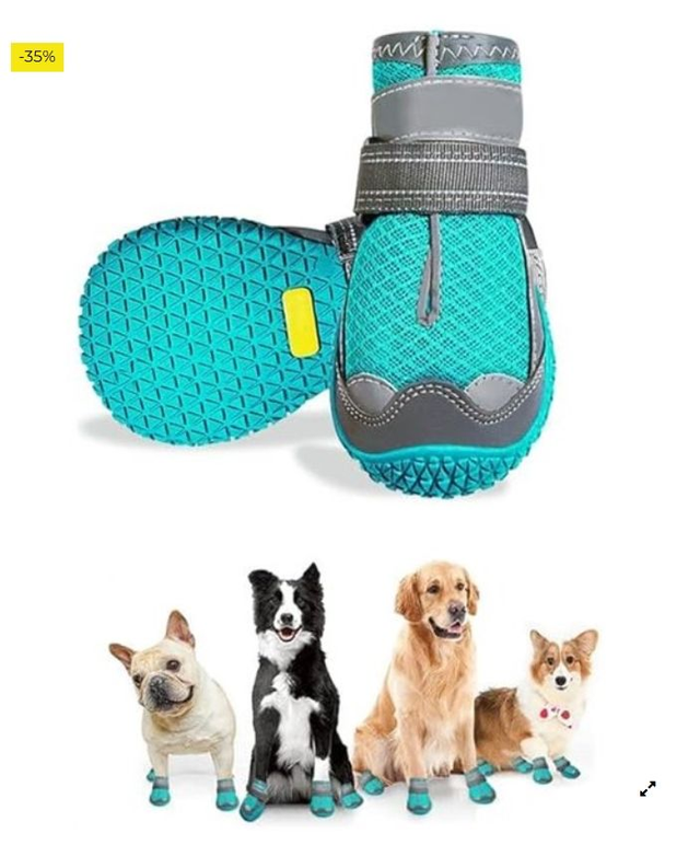 Havenfly Zapatos Perro, 2 Pcs Zapatos Respirable para Perros, Botas para Perros con Banda Reflectante Suelas de Goma Antidesliza