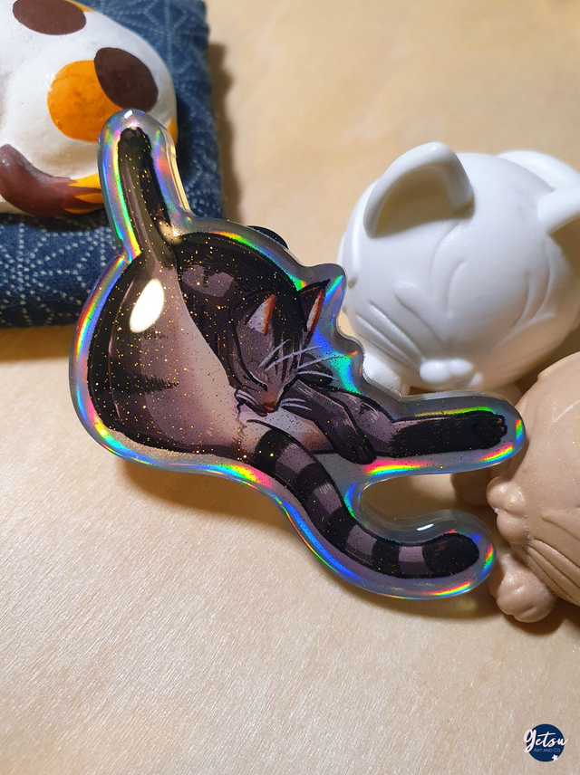 Pin&#039;s holographique chat qui se lèche