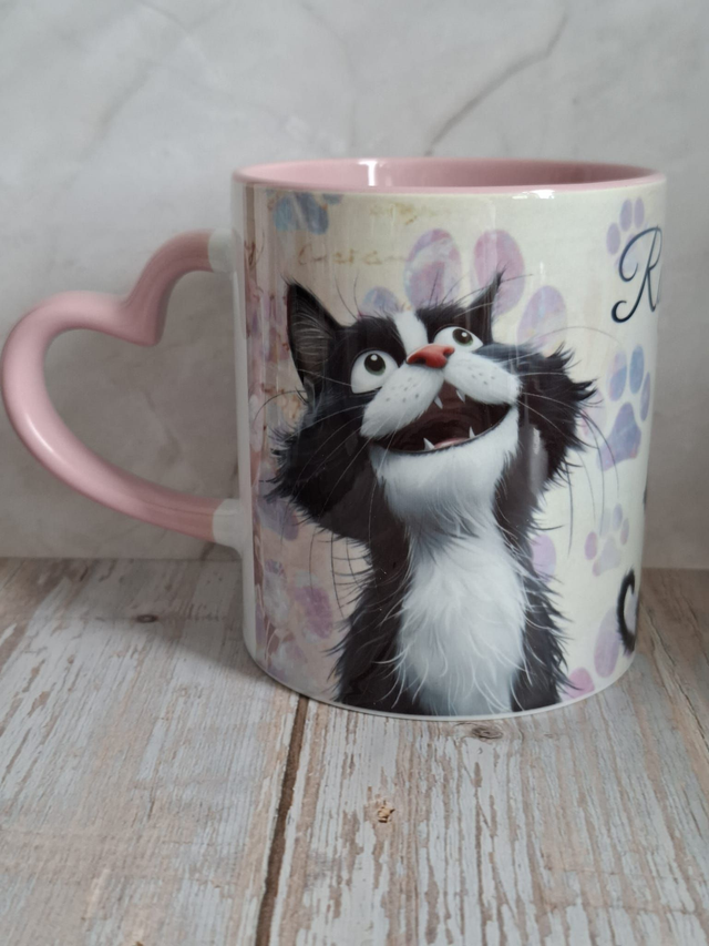Mug coeur rose chat noir et blanc