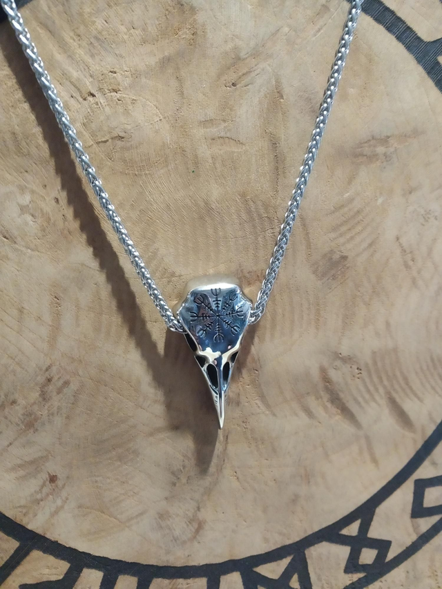 Collier tête de corbeau viking acier inoxydable 