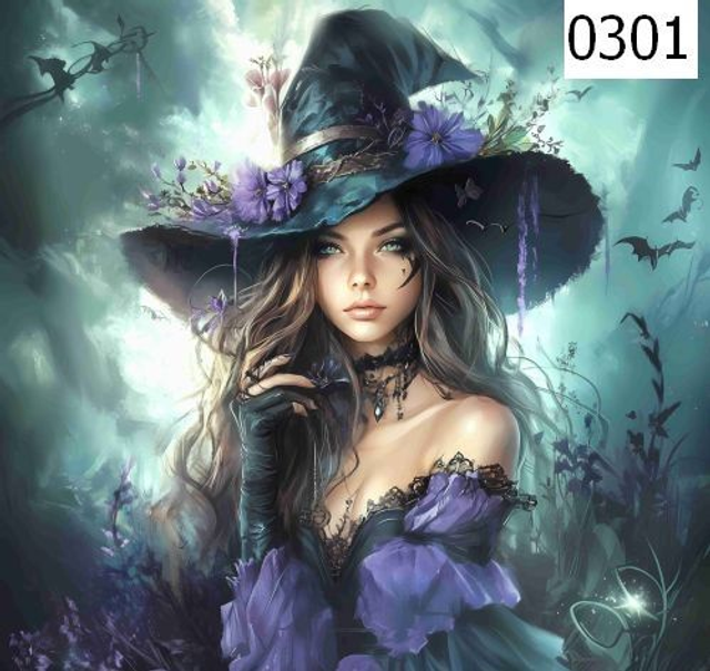 Panneau Sorcière en velours - 30x30cm 