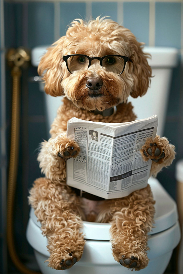 Cockapoo on the Toilet Framed Canvas