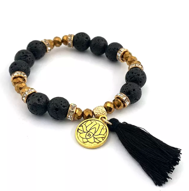 Armband Lavasteen Kwastje Lotus | Zwart