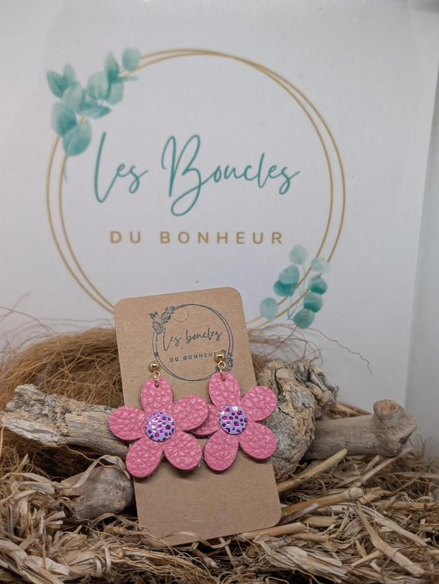 Boucles d&#039;oreilles Baby Marguerite rose bm009