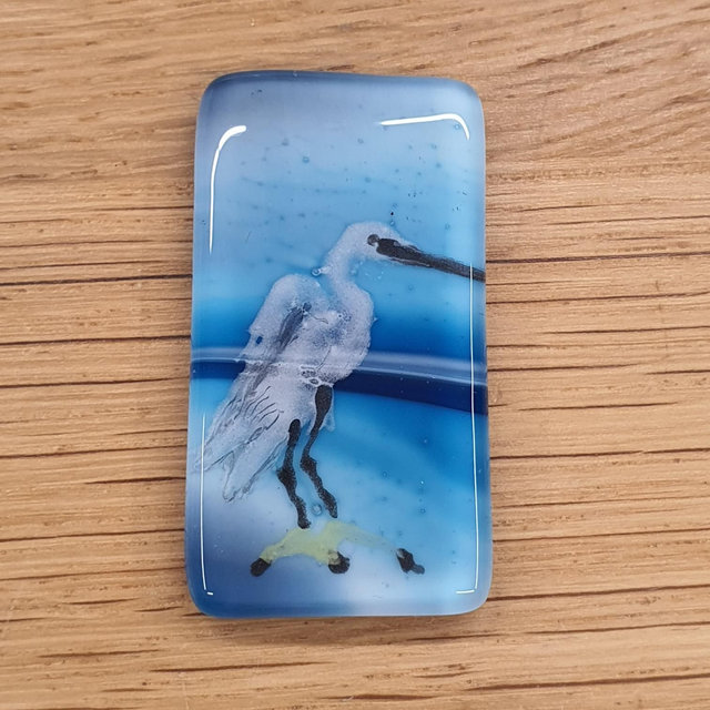 Little egret glass enamel badge 