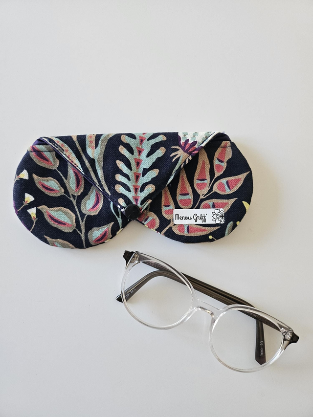Étui à lunettes en tissu fait main - motif bleu marine 