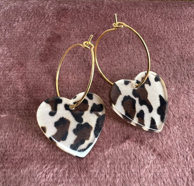 Boucles d&#039;oreilles coeur léopard