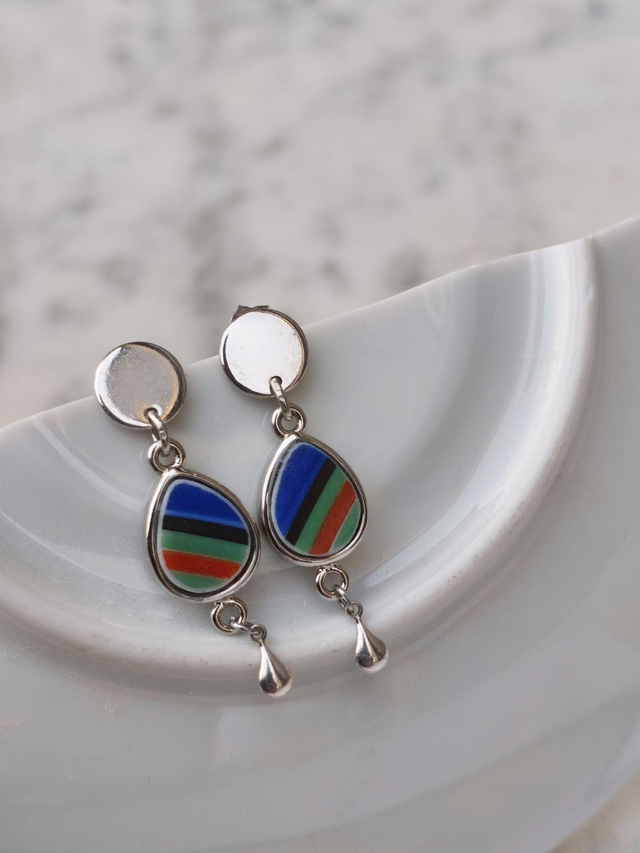 Boucles d'oreilles pendantes - porcelaine et laiton - porcelaine de Limoges, Haviland - no.2