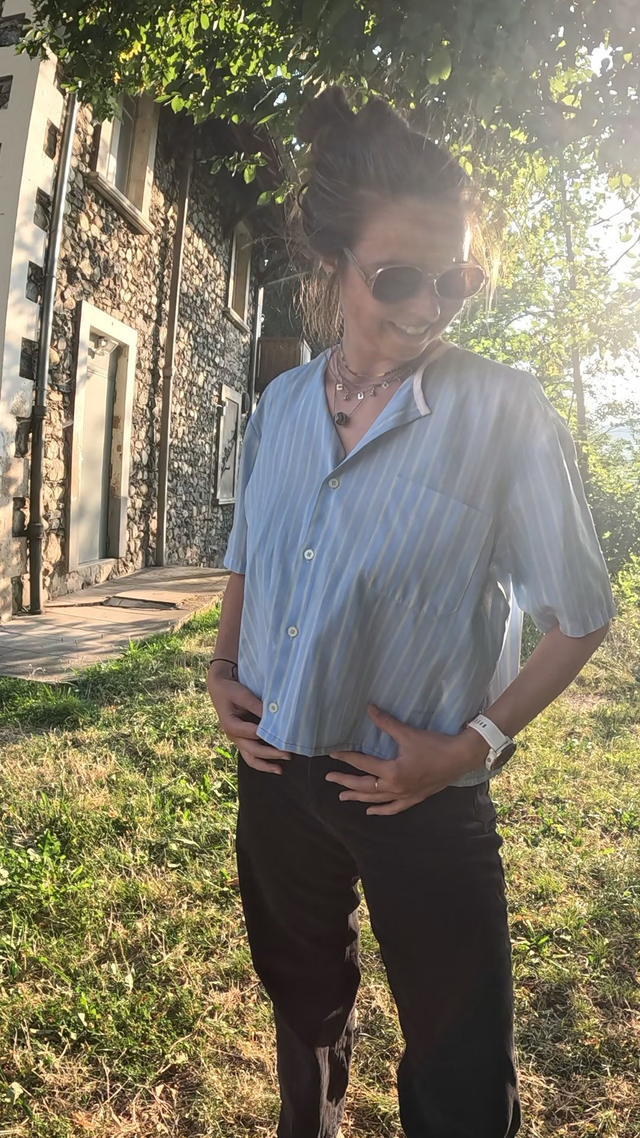 Chemise upcyclée rayée bleue