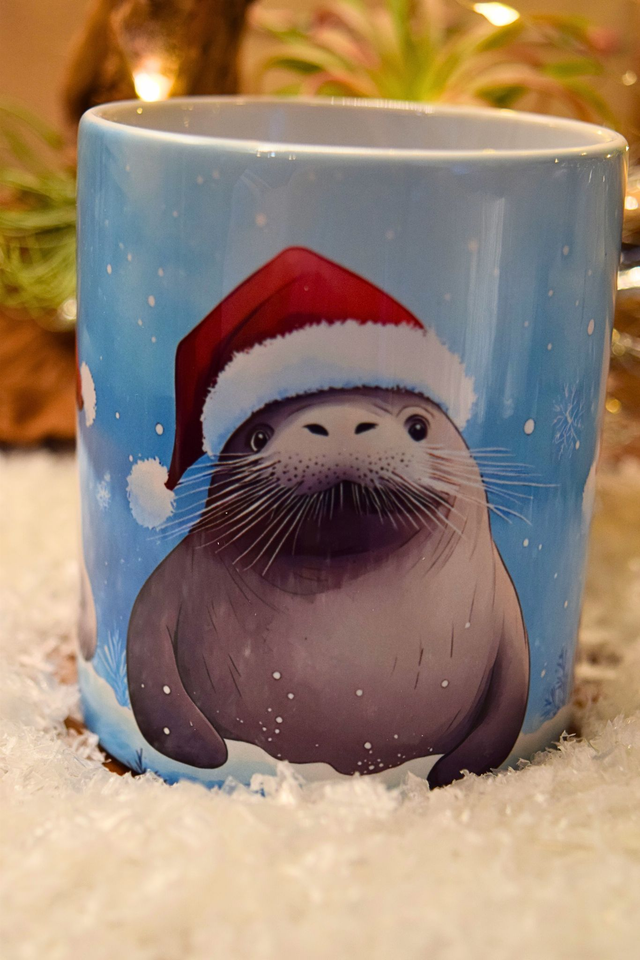 Festive Walrus Trio Christmas Mug – Snowy Evening Coffee &amp; Tea Cup