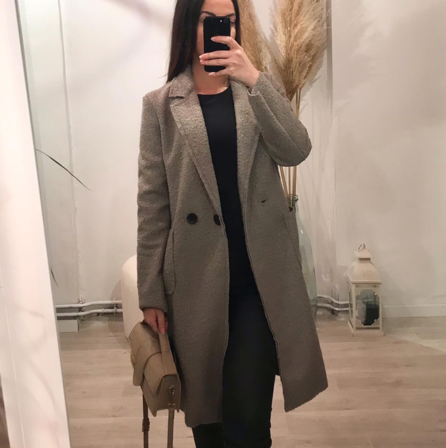 Manteau taupe laine bouclée 