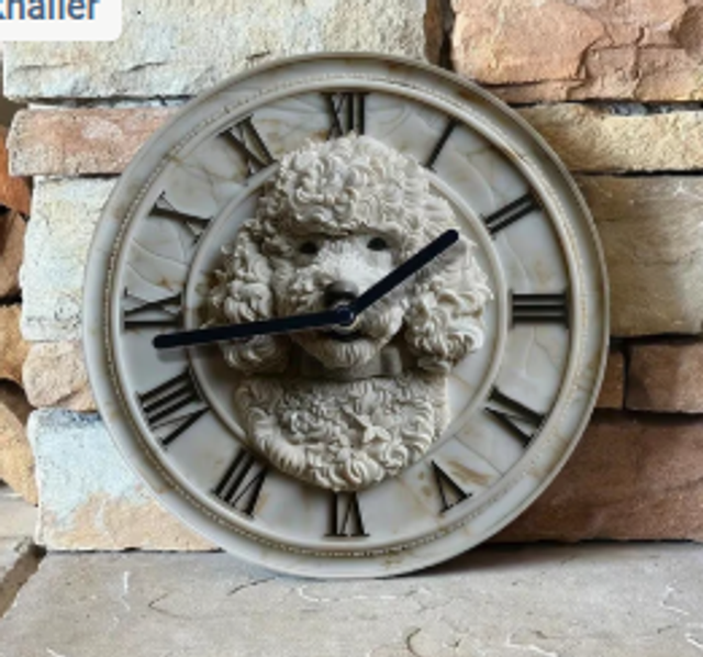 Vintage metalen klok poedel (20cm diameter) Nieuw.