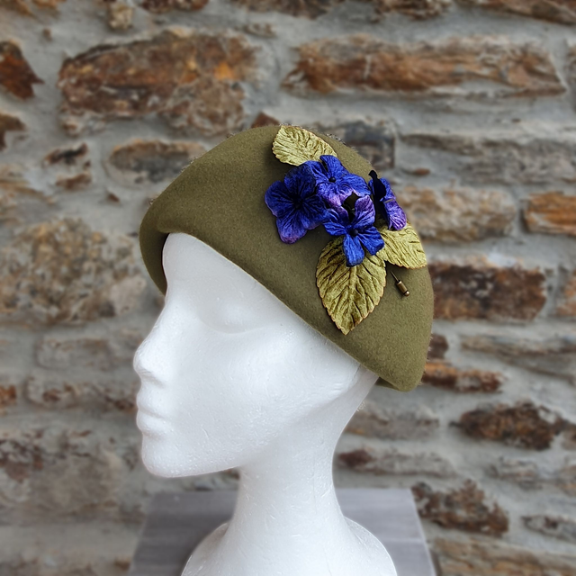 Sombrero casquete turbante fieltro lana verde musgo Paulette