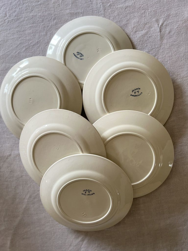 JASMIN - Suite de 6 assiettes plates signées Badonviller - Terre de Fer
