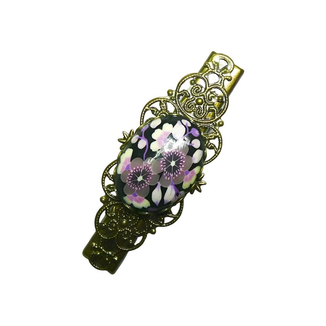 Pince croco estampe rétro fleurs violet